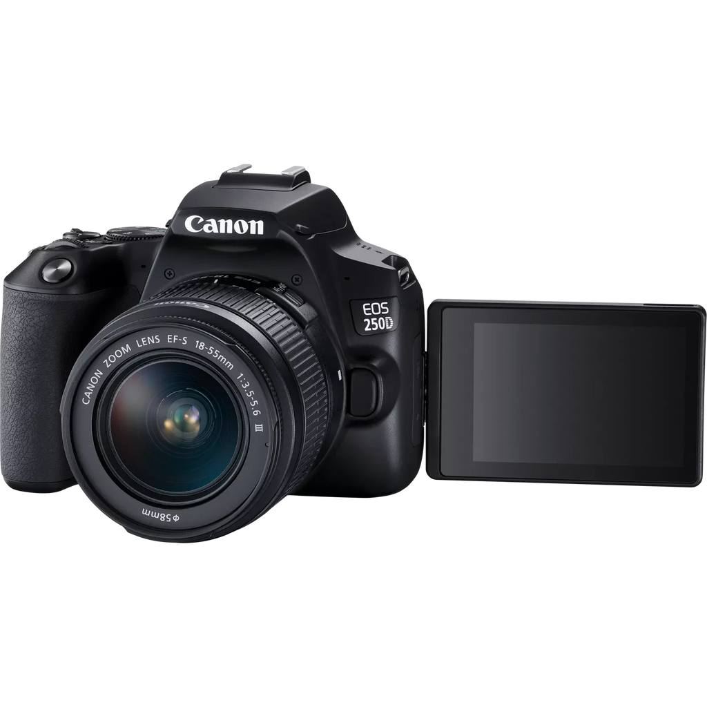 Canon EOS 250D, Black + EF-S 18-55mm f/3.5-5.6 III+ EF 75-300mm f/4-5.6 III Lens Canon