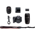 Canon EOS 250D, Black + EF-S 18-55mm f/3.5-5.6 III+ EF 75-300mm f/4-5.6 III Lens Canon
